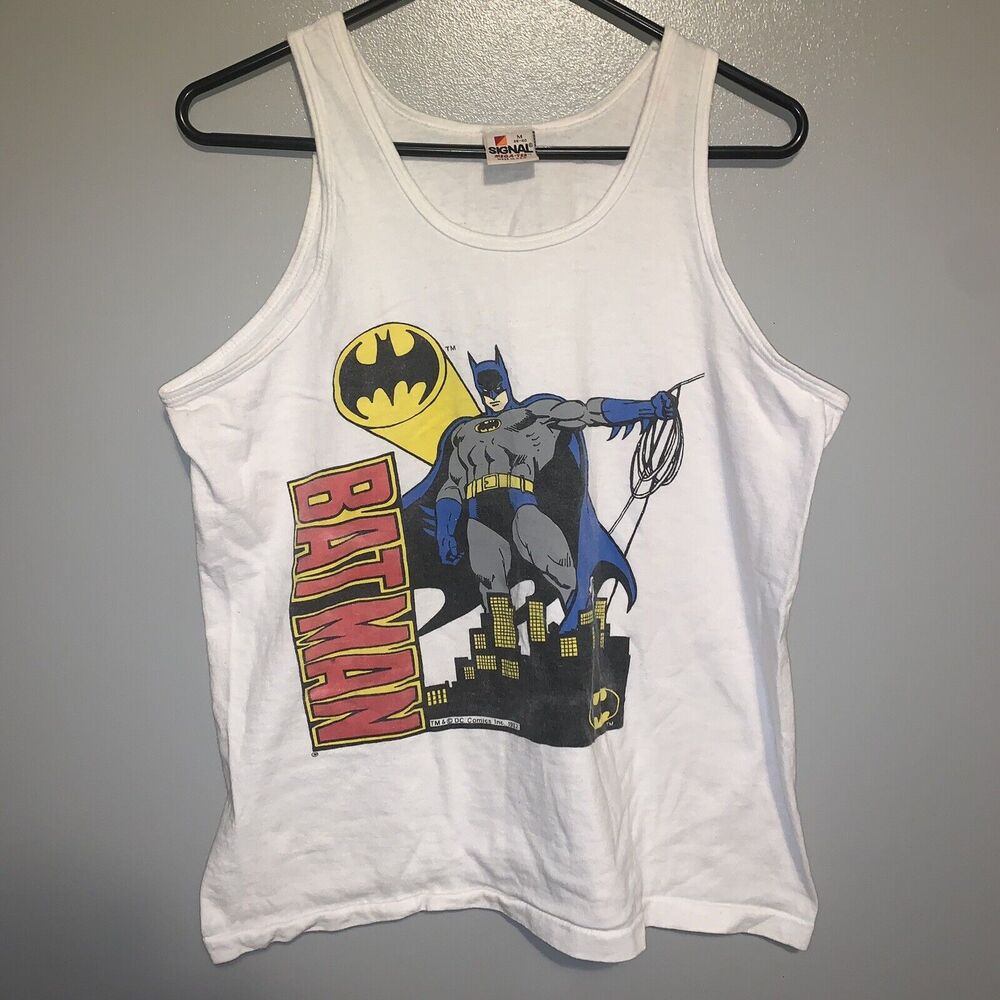 Vintage Batman DC Comics Gotham Bat Signal Vintage 1982 White Tank Top T-Shirt M